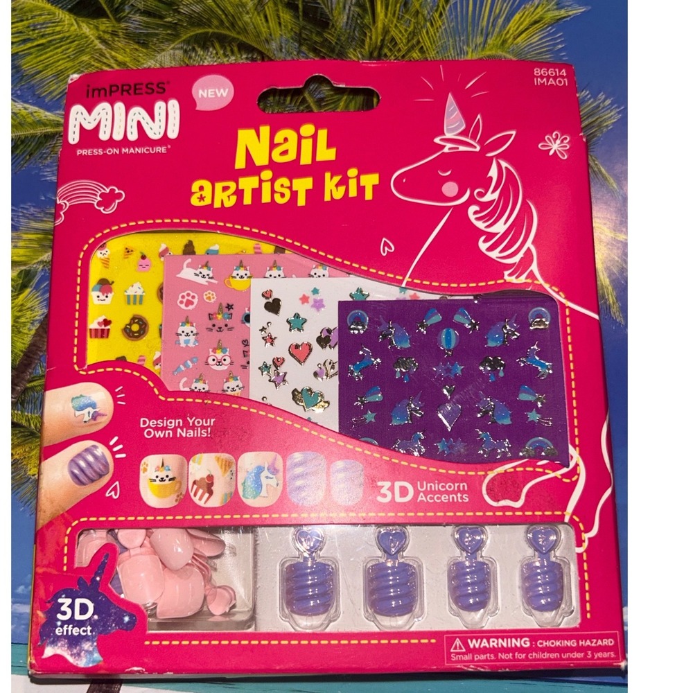 imPRESS Mini Nail Artist Kit 3D Unicorn Accents Pink Purple Kids DIY